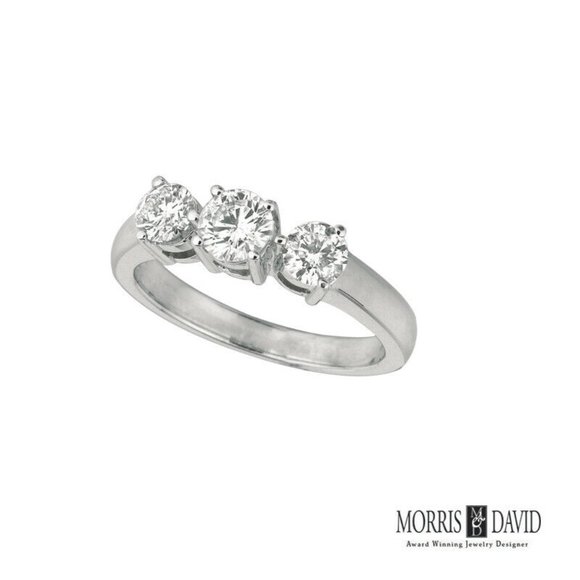 10K White Gold 0.26 Ct Round Natural Diamond Three Stone  0.26 Carat 3 Stone Natural Diamond Ring